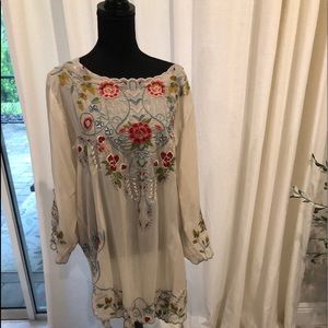 Johnny Was long embroidered tunic top
